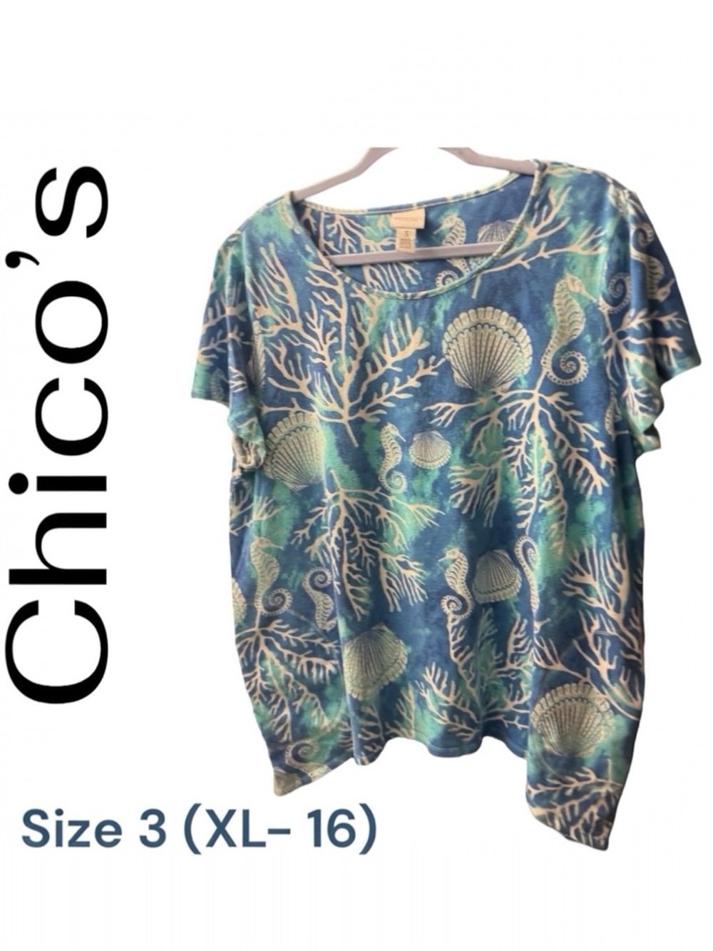 Chico's Oceanic Print Short Sleeve Top